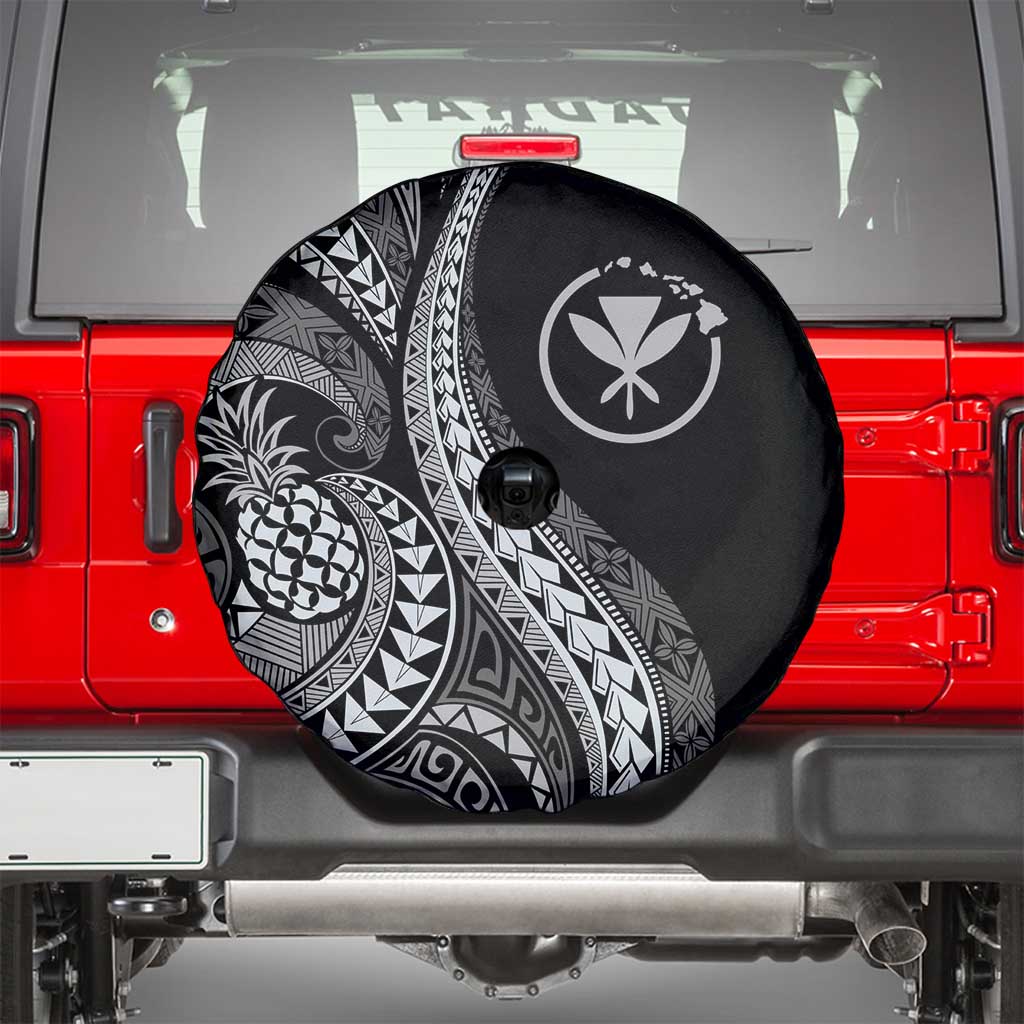 Hawaii Pineapple Gray Scale Tribal Pattern Spare Tire Cover - Polynesian Pride