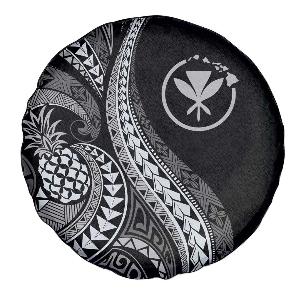 Hawaii Pineapple Gray Scale Tribal Pattern Spare Tire Cover - Polynesian Pride