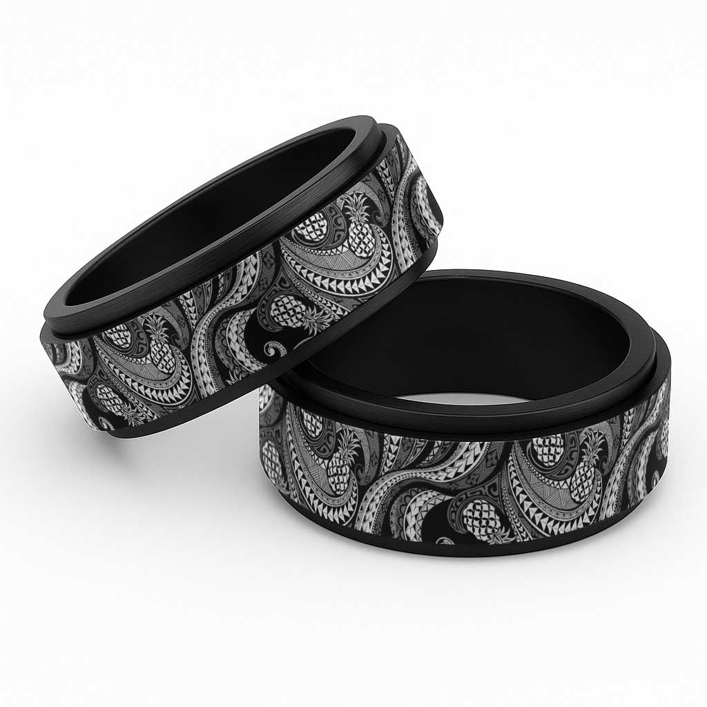Hawaii Pineapple Gray Scale Tribal Pattern Spinner Ring - Polynesian Pride