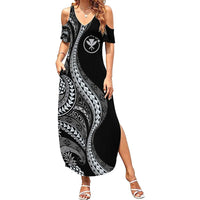 Hawaii Pineapple Gray Scale Tribal Pattern Summer Maxi Dress - Polynesian Pride