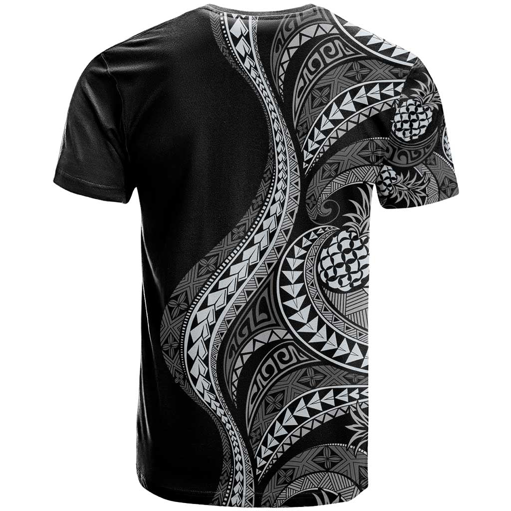 Hawaii Pineapple Gray Scale Tribal Pattern T Shirt - Polynesian Pride
