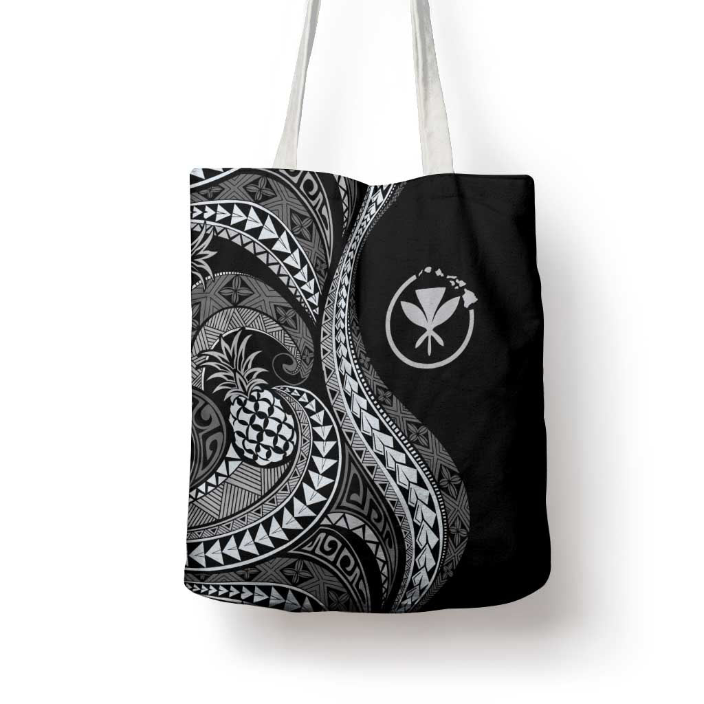 Hawaii Pineapple Gray Scale Tribal Pattern Tote Bag LT01 - Polynesian Pride