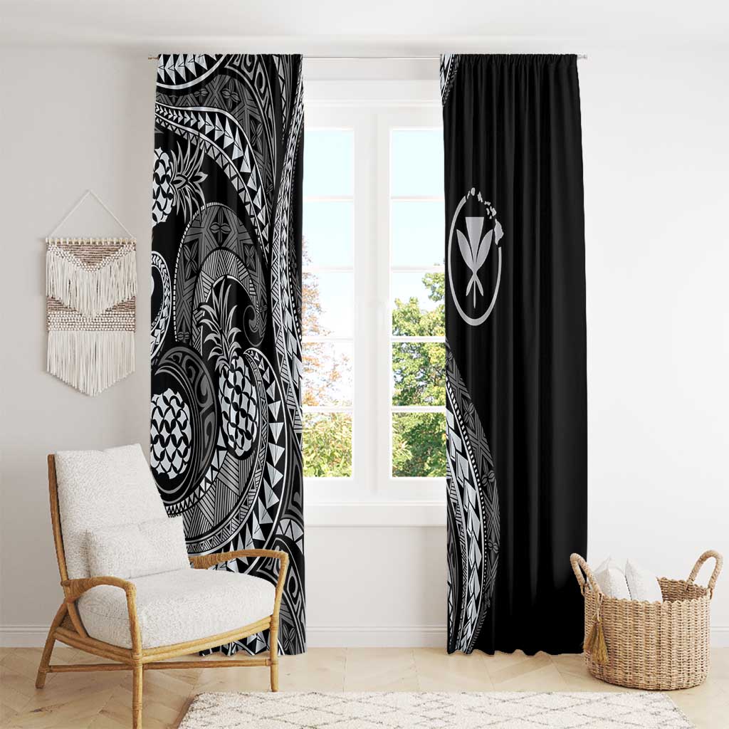 Hawaii Pineapple Gray Scale Tribal Pattern Window Curtain - Polynesian Pride