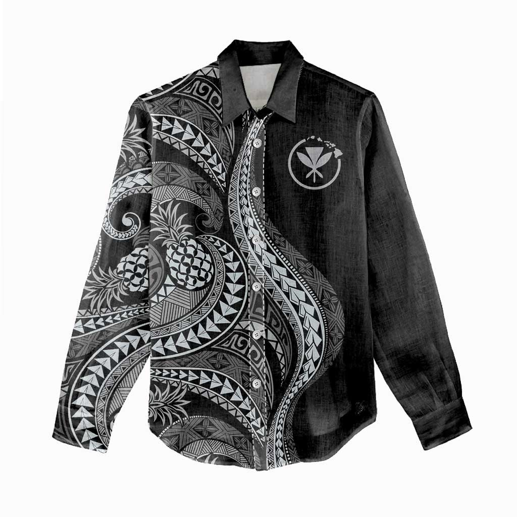 Hawaii Pineapple Gray Scale Tribal Pattern Women Casual Shirt - Polynesian Pride