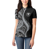 Hawaii Pineapple Gray Scale Tribal Pattern Women Polo Shirt - Polynesian Pride