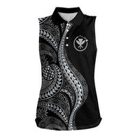 Hawaii Pineapple Gray Scale Tribal Pattern Women Sleeveless Polo Shirt LT01 Female Black - Polynesian Pride
