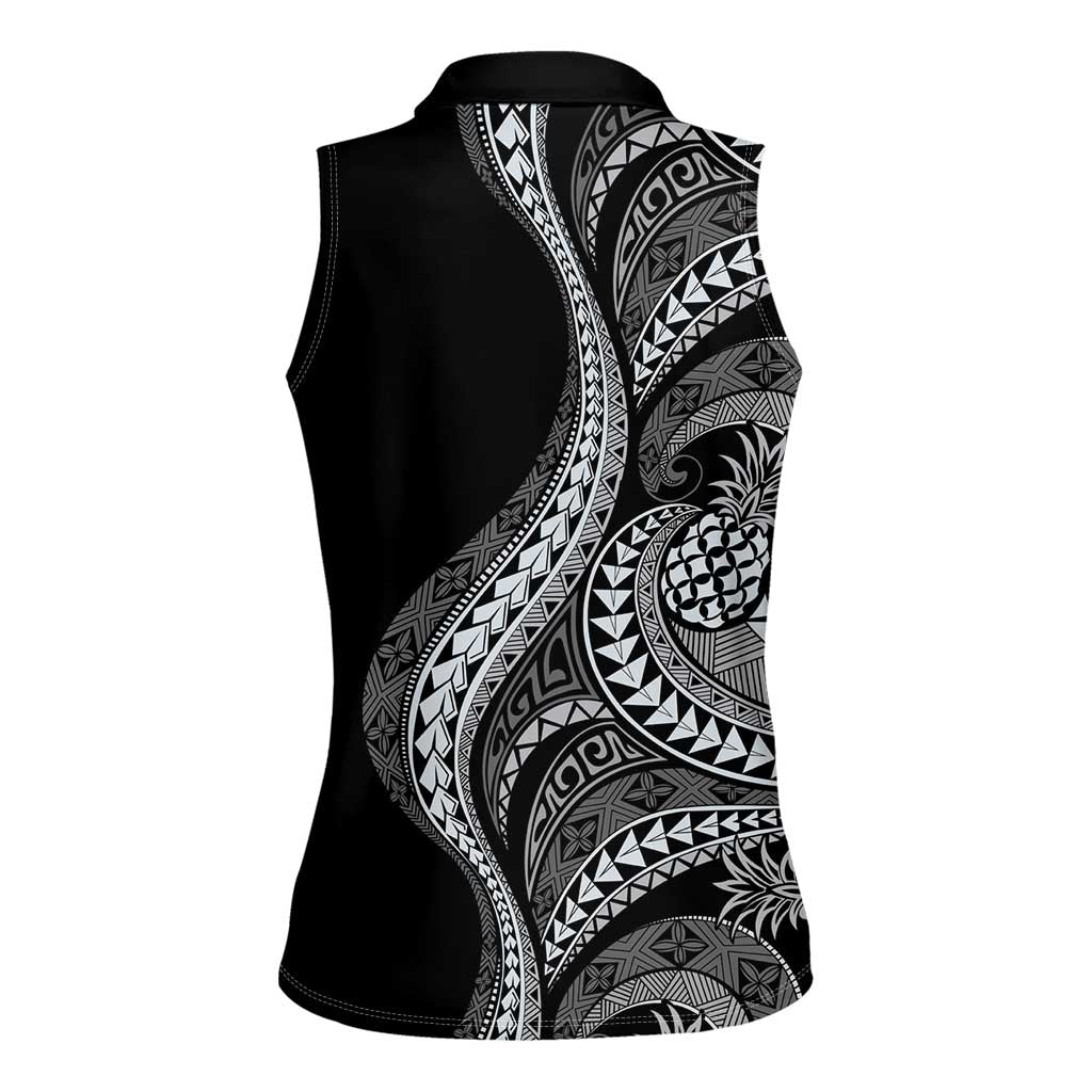 Hawaii Pineapple Gray Scale Tribal Pattern Women Sleeveless Polo Shirt LT01 - Polynesian Pride