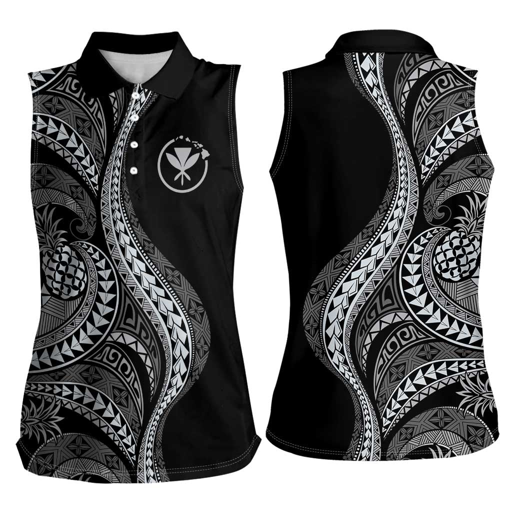 Hawaii Pineapple Gray Scale Tribal Pattern Women Sleeveless Polo Shirt LT01 - Polynesian Pride