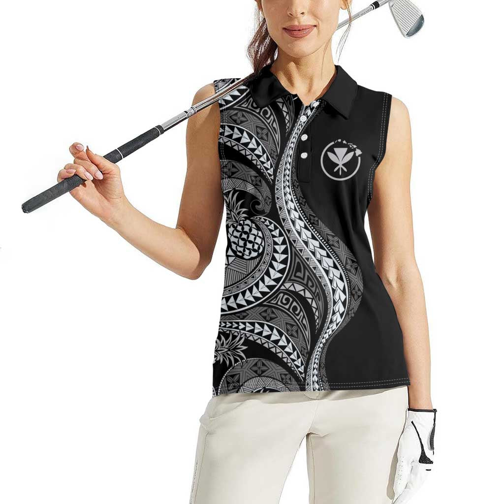 Hawaii Pineapple Gray Scale Tribal Pattern Women Sleeveless Polo Shirt LT01 - Polynesian Pride