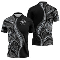Hawaii Pineapple Gray Scale Tribal Pattern Zipper Polo Shirt LT01 - Polynesian Pride