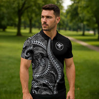Hawaii Pineapple Gray Scale Tribal Pattern Zipper Polo Shirt LT01 - Polynesian Pride