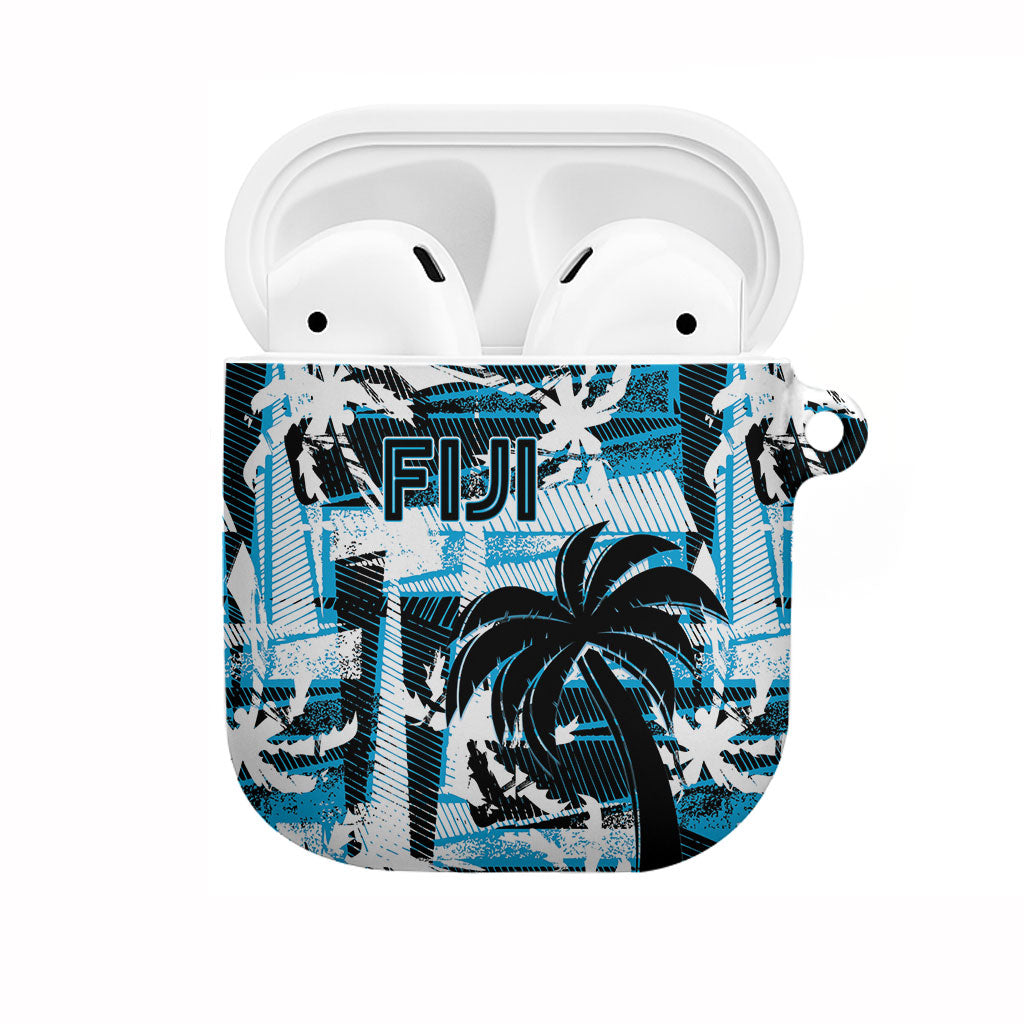 Fijian Rugby AirPods Case Grunge Palm Stylized LT01 Blue - Polynesian Pride