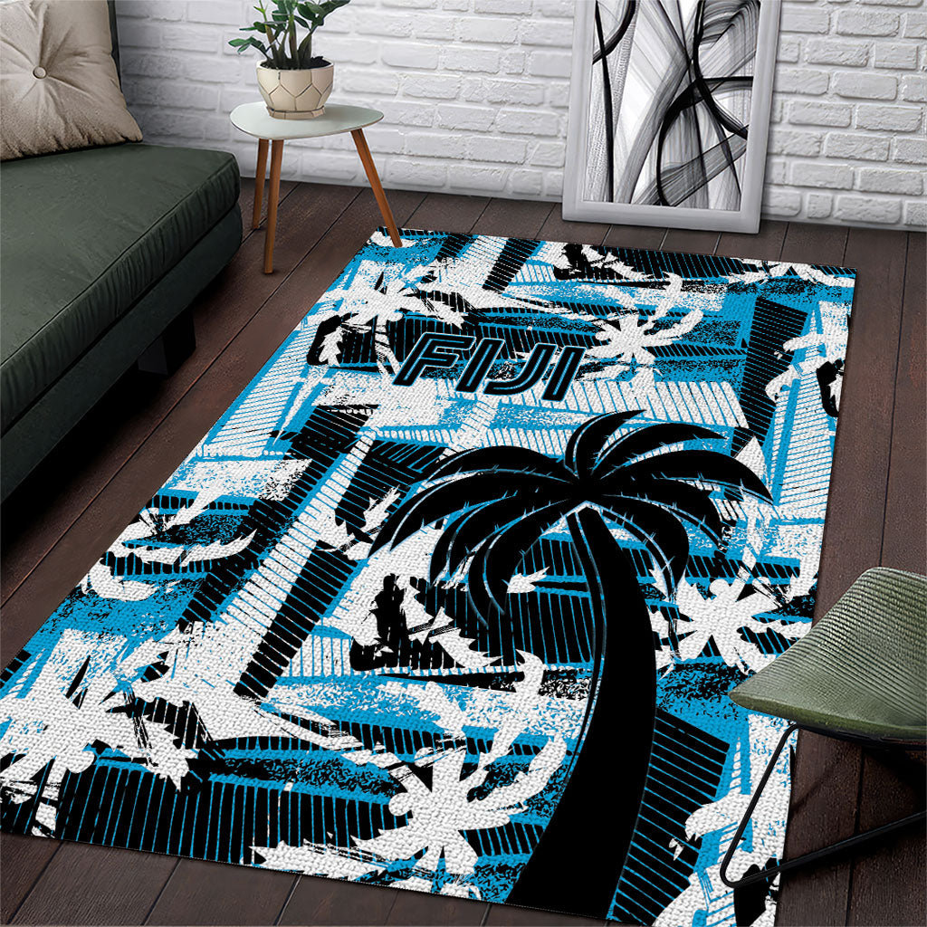 Fijian Rugby Area Rug Grunge Palm Stylized LT01 Blue - Polynesian Pride