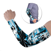 Custom Fijian Rugby Arm Sleeves Grunge Palm Stylized LT01 Set of 2 Blue - Polynesian Pride