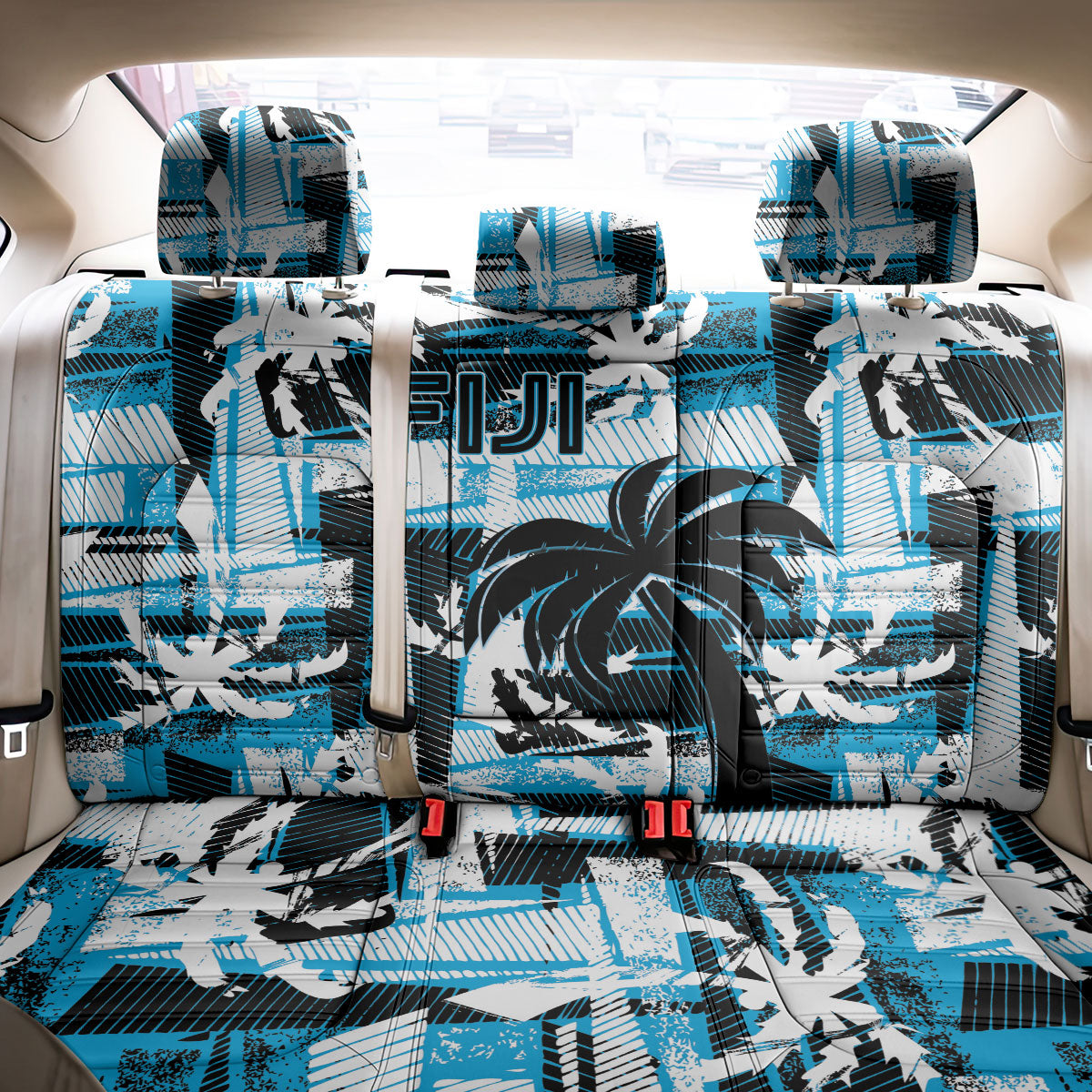 Fijian Rugby Back Car Seat Cover Grunge Palm Stylized LT01 - Polynesian Pride