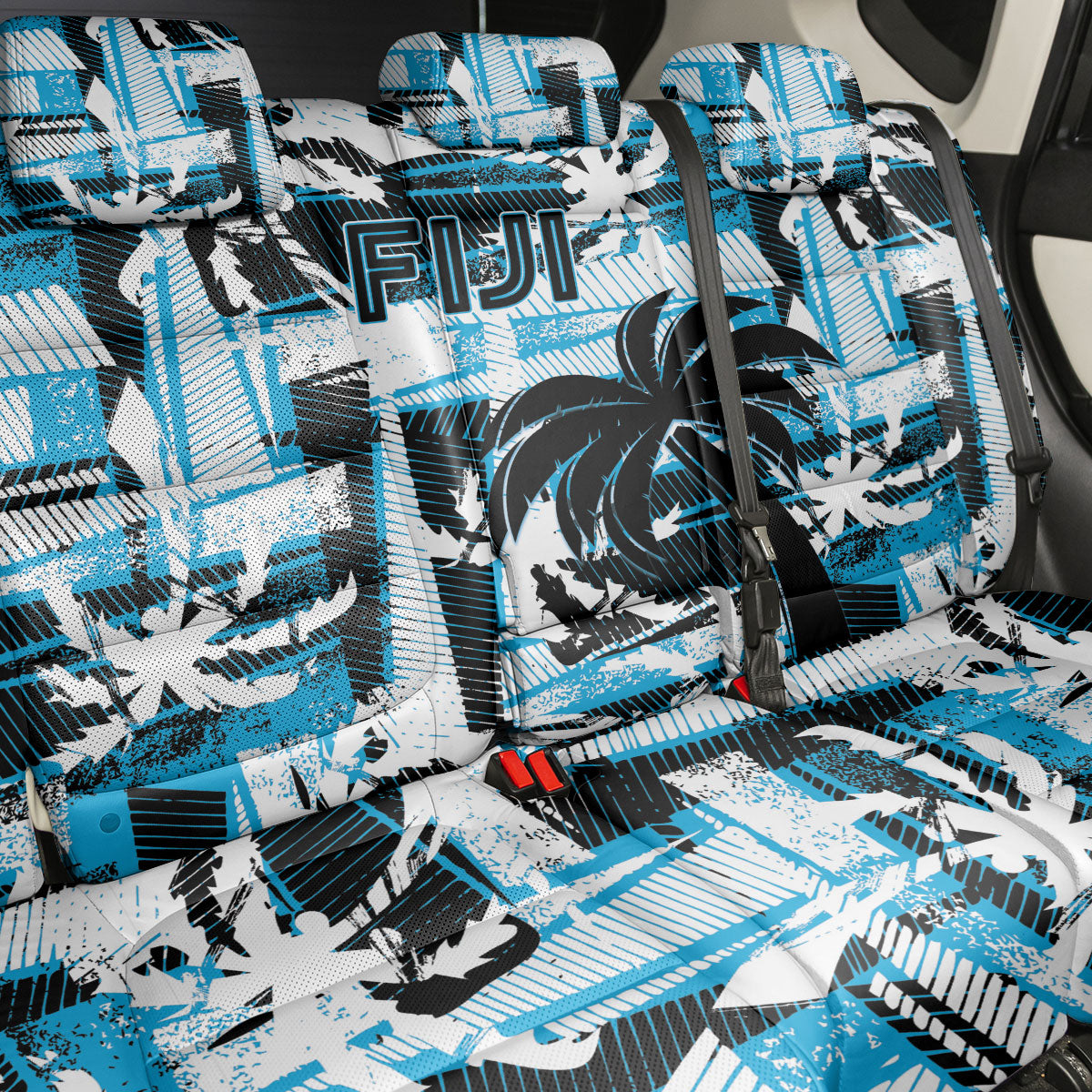 Fijian Rugby Back Car Seat Cover Grunge Palm Stylized LT01 - Polynesian Pride