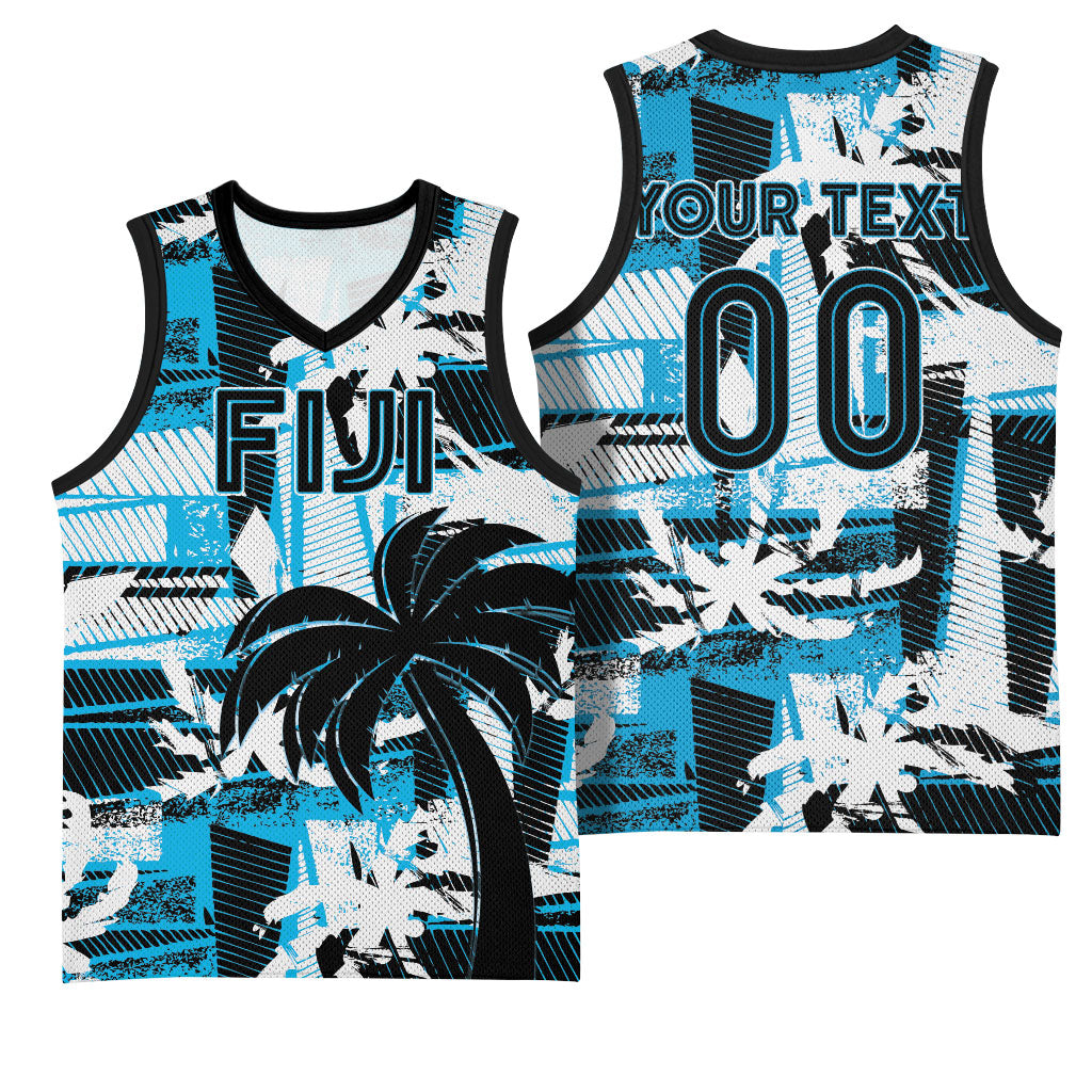 Custom Fijian Rugby Basketball Jersey Grunge Palm Stylized LT01 - Polynesian Pride