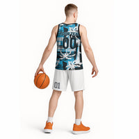Custom Fijian Rugby Basketball Jersey Grunge Palm Stylized LT01 - Polynesian Pride