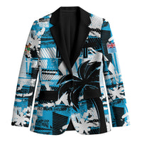 Custom Fijian Rugby Blazer Grunge Palm Stylized LT01 Unisex Blue - Polynesian Pride