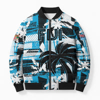 Custom Fijian Rugby Bomber Puffer Jacket Grunge Palm Stylized LT01 Unisex Blue - Polynesian Pride
