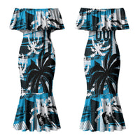 Custom Fijian Rugby Couples Matching Mermaid Dress and Hawaiian Shirt Grunge Palm Stylized LT01 - Polynesian Pride
