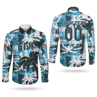 Custom Fijian Rugby Couples Matching Off Shoulder Maxi Dress and Long Sleeve Button Shirt Grunge Palm Stylized LT01 - Polynesian Pride