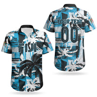 Custom Fijian Rugby Couples Matching Off Shoulder Short Dress and Hawaiian Shirt Grunge Palm Stylized LT01 - Polynesian Pride