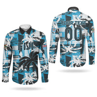 Custom Fijian Rugby Couples Matching Short Sleeve Bodycon Dress and Long Sleeve Button Shirt Grunge Palm Stylized LT01 - Polynesian Pride