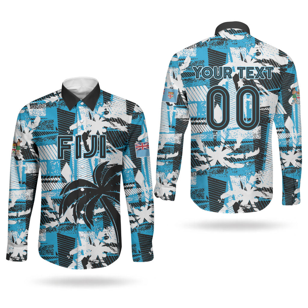 Custom Fijian Rugby Couples Matching Tank Maxi Dress and Long Sleeve Button Shirt Grunge Palm Stylized LT01 - Polynesian Pride