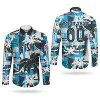 Custom Fijian Rugby Couples Matching Tank Maxi Dress and Long Sleeve Button Shirt Grunge Palm Stylized LT01 - Polynesian Pride