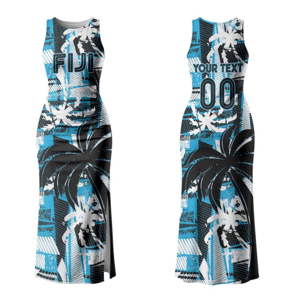 Custom Fijian Rugby Couples Matching Tank Maxi Dress and Long Sleeve Button Shirt Grunge Palm Stylized LT01 - Polynesian Pride