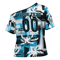 Custom Fijian Rugby Cross Shoulder Shirt Grunge Palm Stylized LT01 - Polynesian Pride