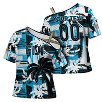 Custom Fijian Rugby Cross Shoulder Shirt Grunge Palm Stylized LT01 - Polynesian Pride