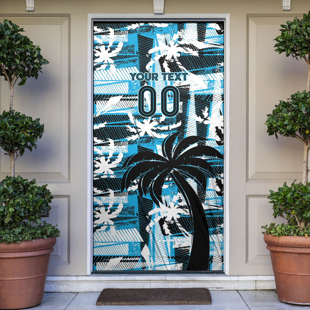 Custom Fijian Rugby Door Cover Grunge Palm Stylized LT01 Blue - Polynesian Pride