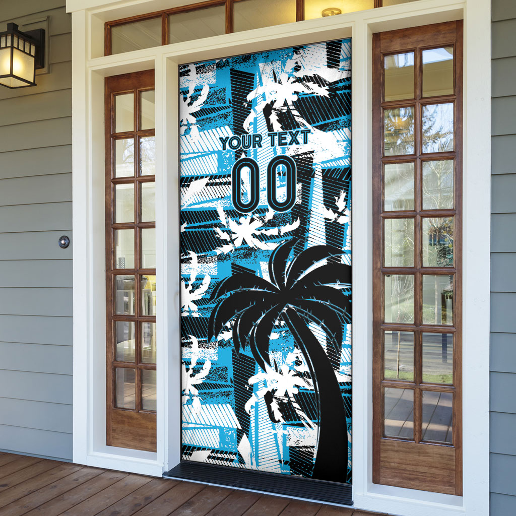Custom Fijian Rugby Door Cover Grunge Palm Stylized LT01 - Polynesian Pride