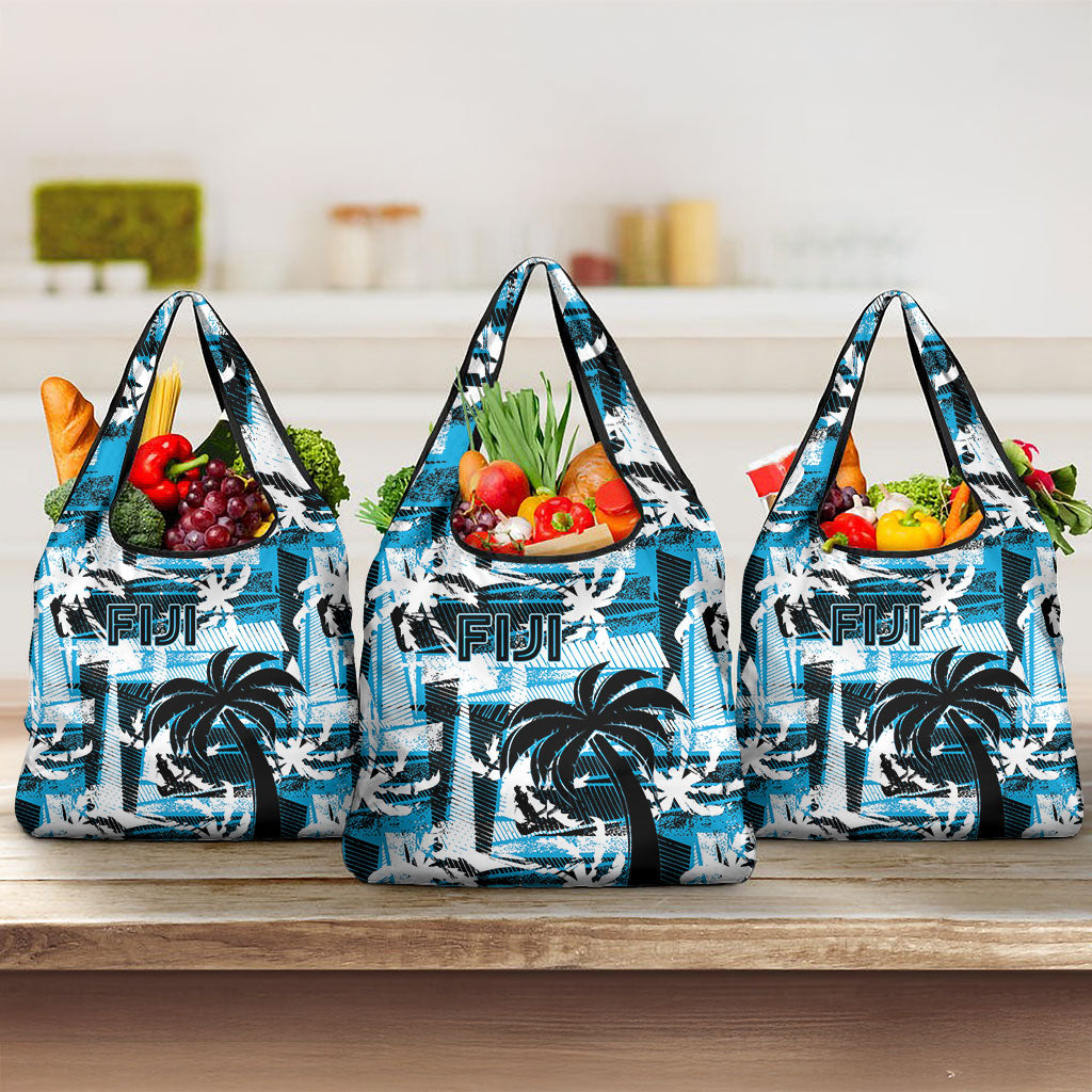 Fijian Rugby Grocery Bag Grunge Palm Stylized LT01 3-pack One Size Blue - Polynesian Pride