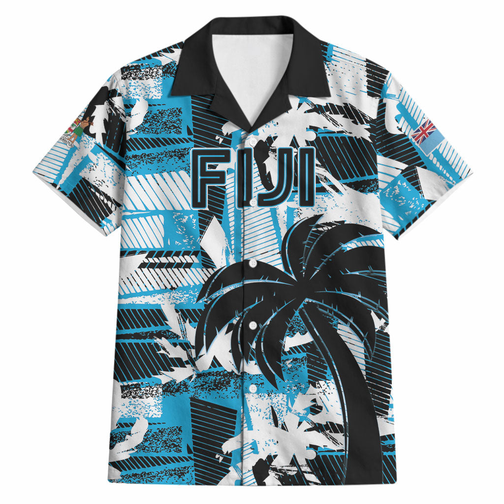 Custom Fijian Rugby Hawaiian Shirt Grunge Palm Stylized LT01 Blue - Polynesian Pride