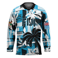 Custom Fijian Rugby Hockey Jersey Grunge Palm Stylized LT01 Unisex Blue - Polynesian Pride