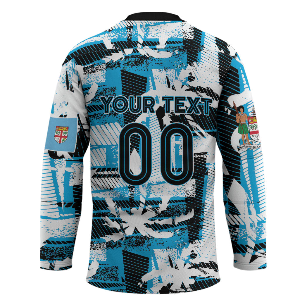 Custom Fijian Rugby Hockey Jersey Grunge Palm Stylized LT01 - Polynesian Pride
