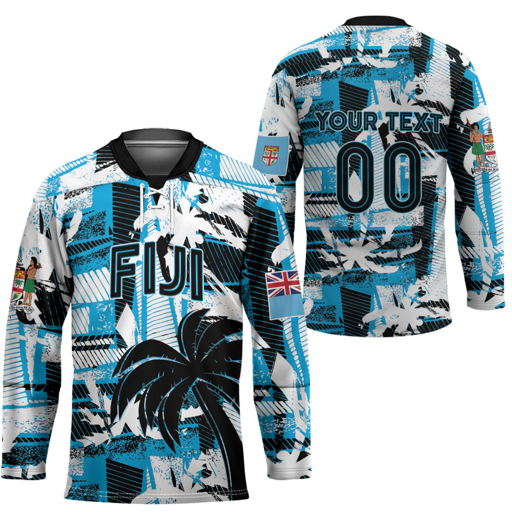 Custom Fijian Rugby Hockey Jersey Grunge Palm Stylized LT01 - Polynesian Pride