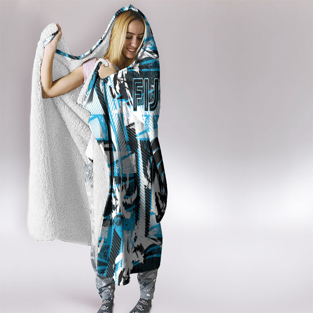 Fijian Rugby Hooded Blanket Grunge Palm Stylized LT01 - Polynesian Pride