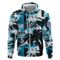Custom Fijian Rugby Hoodie Grunge Palm Stylized LT01 Zip Hoodie Blue - Polynesian Pride