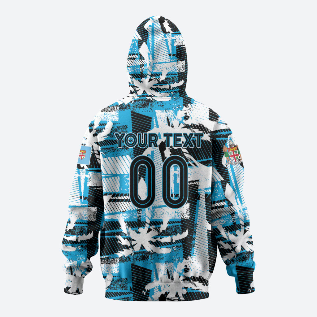 Custom Fijian Rugby Hoodie Grunge Palm Stylized LT01 - Polynesian Pride