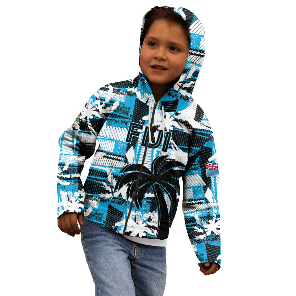 Custom Fijian Rugby Kid Hoodie Grunge Palm Stylized LT01 - Polynesian Pride