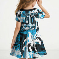 Custom Fijian Rugby Kid Short Sleeve Dress Grunge Palm Stylized LT01 - Polynesian Pride