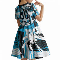 Custom Fijian Rugby Kid Short Sleeve Dress Grunge Palm Stylized LT01 - Polynesian Pride