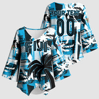 Custom Fijian Rugby Kimono Sleeve Blouse Grunge Palm Stylized LT01 - Polynesian Pride