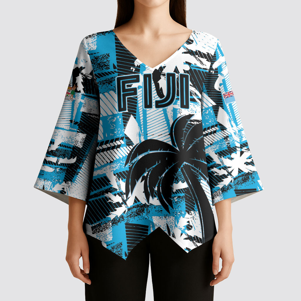Custom Fijian Rugby Kimono Sleeve Blouse Grunge Palm Stylized LT01 - Polynesian Pride