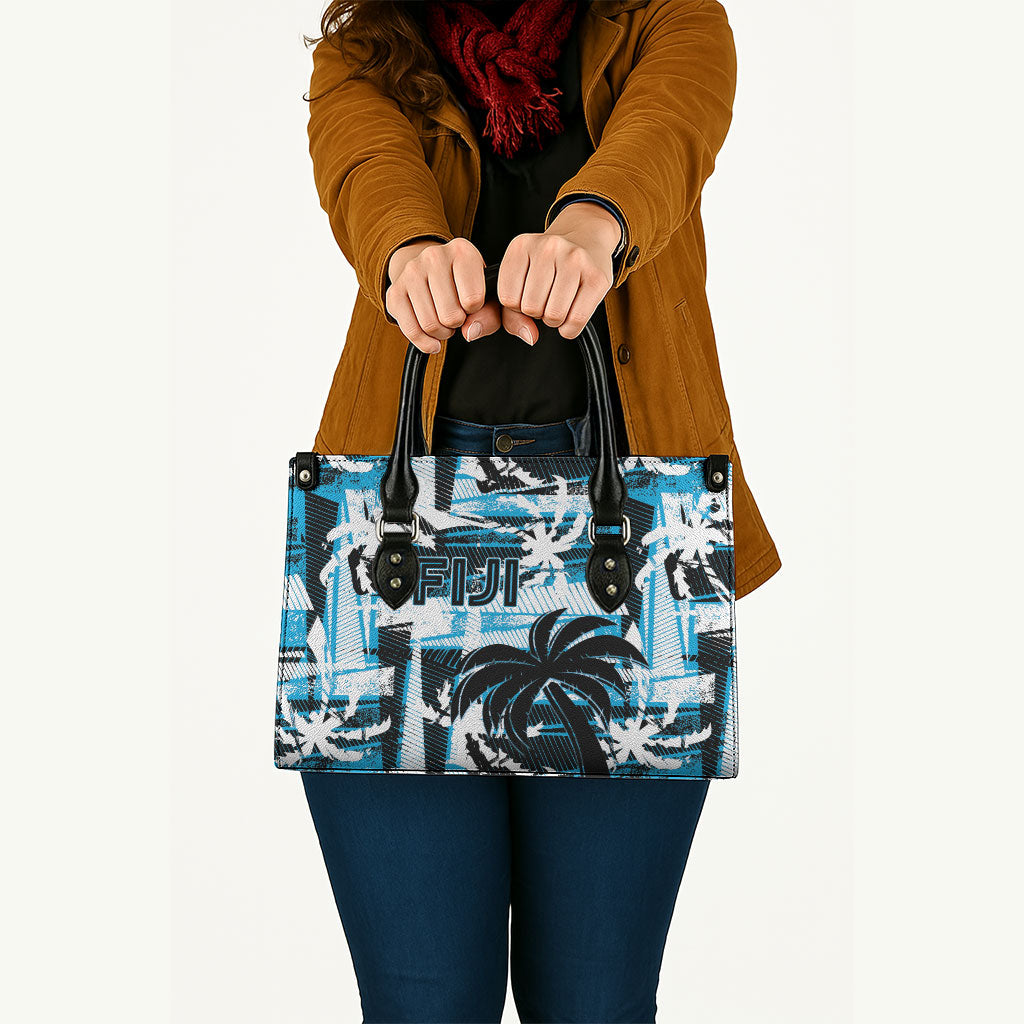 Fijian Rugby Leather Bag Grunge Palm Stylized LT01 - Polynesian Pride