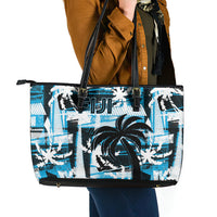 Fijian Rugby Leather Tote Bag Grunge Palm Stylized LT01 - Polynesian Pride